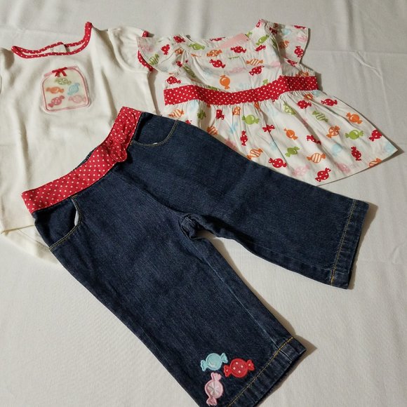 Gymboree Sweeter Than Candy Vintage 6-12 months bodysuit Jeans & shirt NWT - Picture 3 of 6